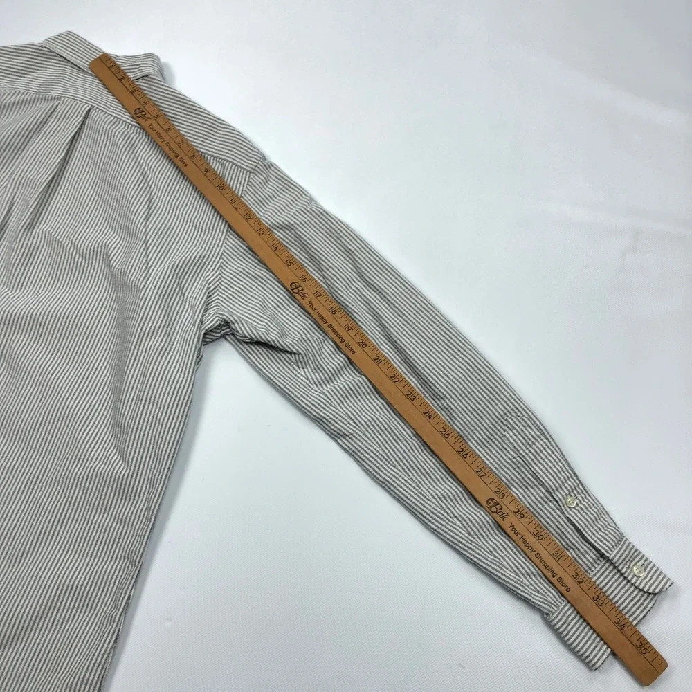 Polo Ralph Lauren Mens Large Classic Fit Striped Button Down Shirt Grey White